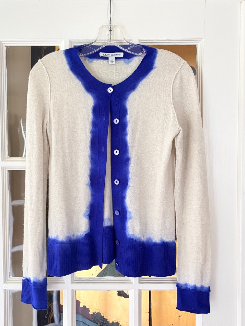 Autumn Cashmere 100% Cashmere Cardigan Sweater XS Blue Cream Dip Dye Luxury Art